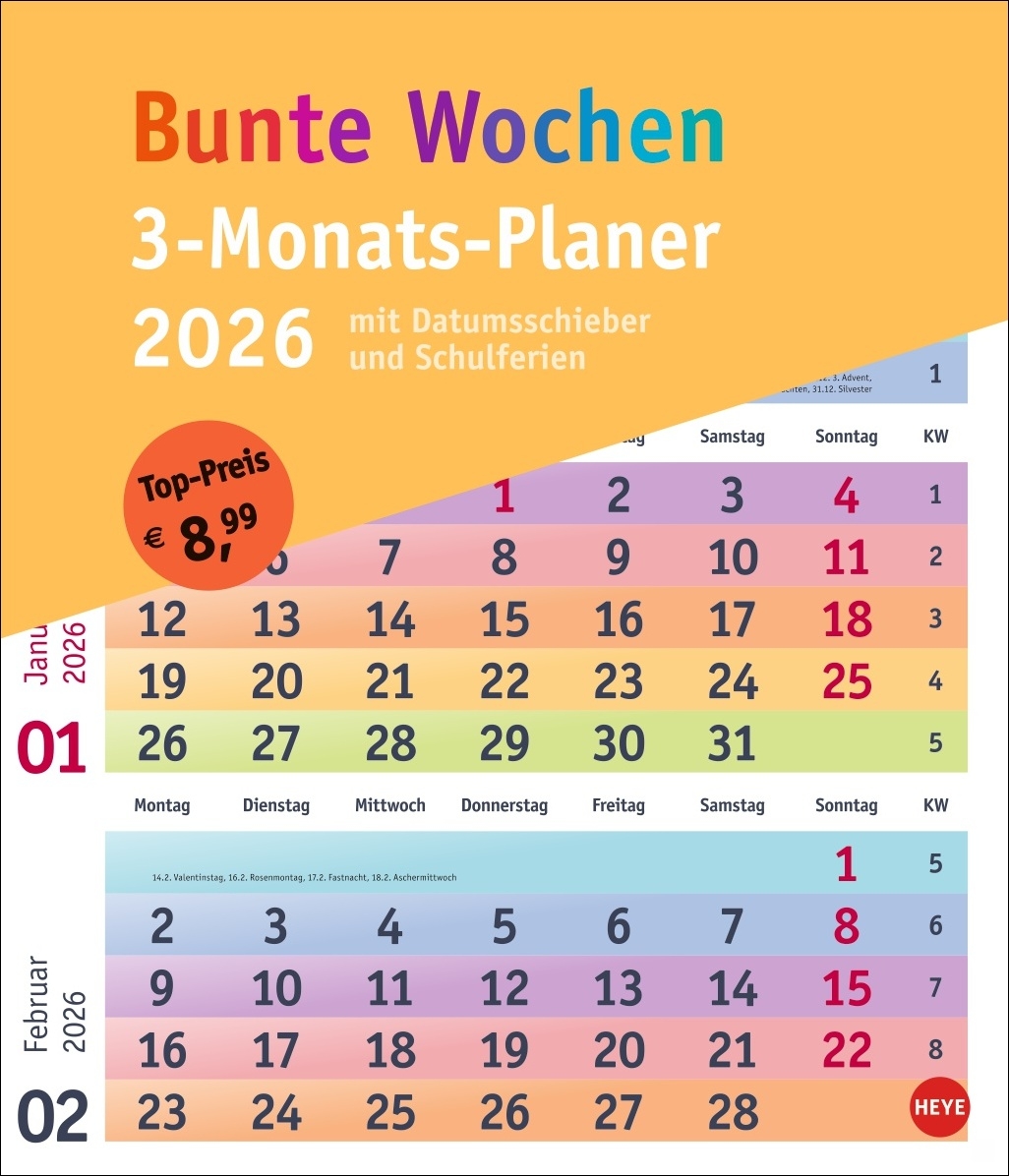 Kalender Bunte Wochen 3 Monatsplaner 2026 Online Kaufen