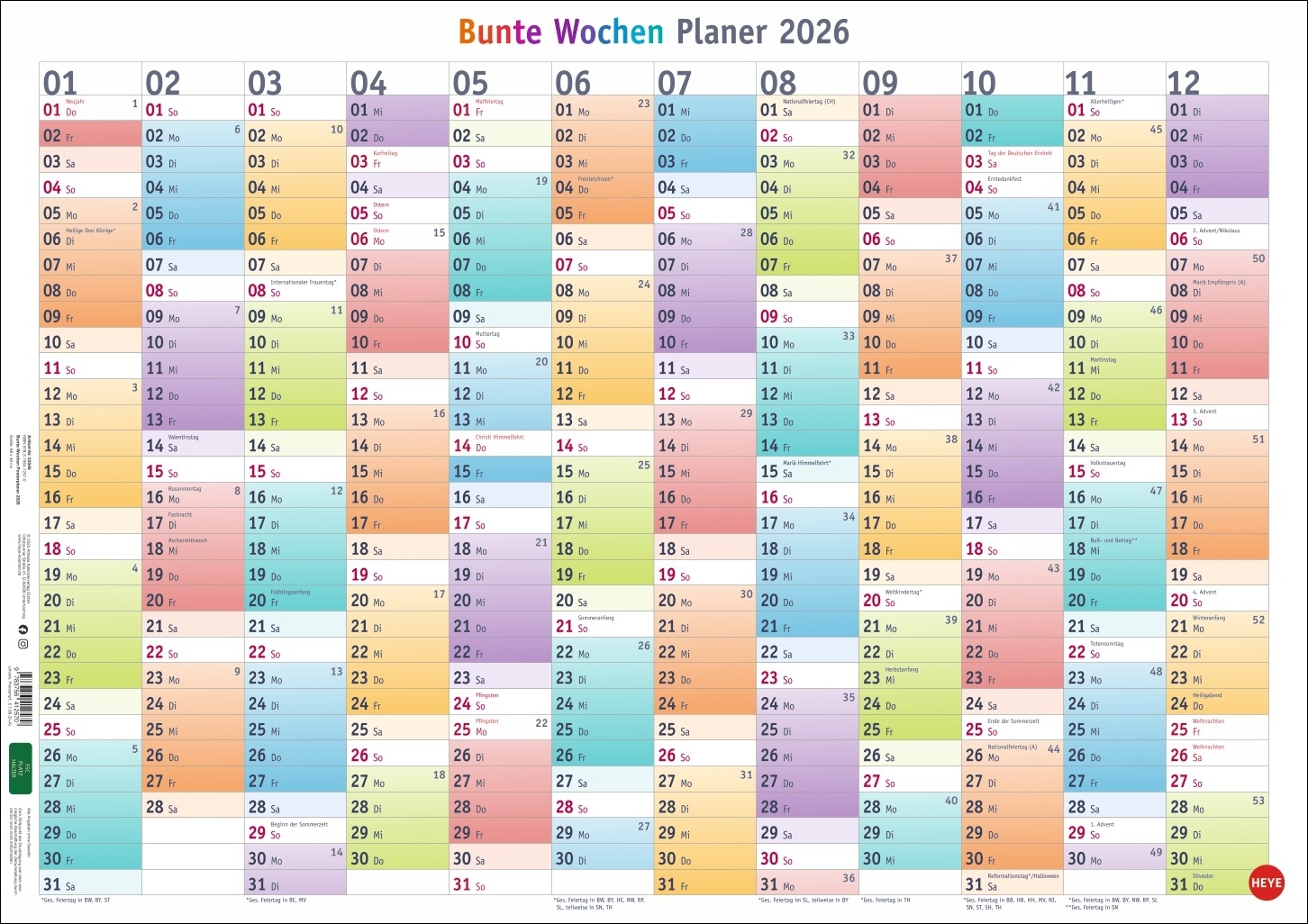 Kalender Bunte Wochen Posterplaner 2026 Online Kaufen
