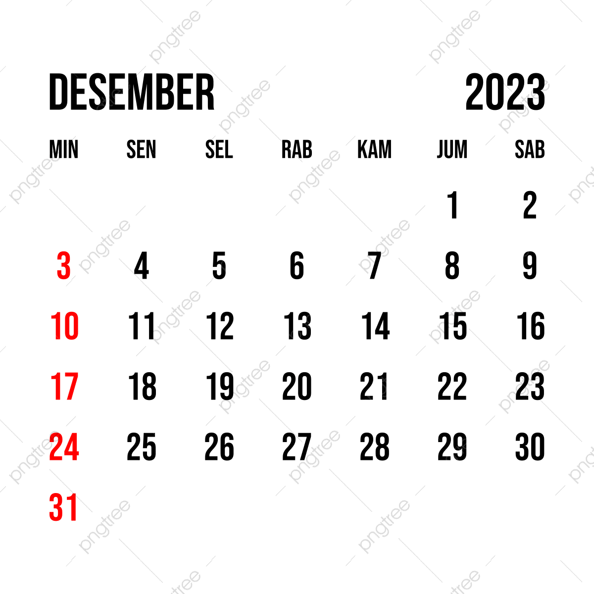 Kalender Desember 2023 Kalender Desember 2023 Png December 2023 Simple Calendar Png Monthly Calendar PNG And Vector With Transparent Background For Free Download
