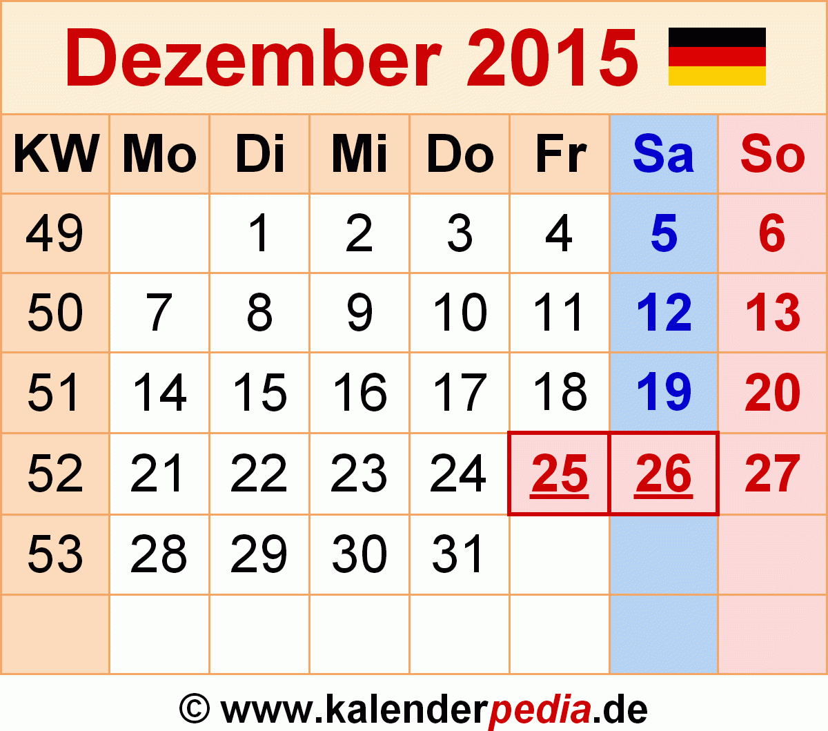 Kalender Dezember 2015 Als Word Vorlagen