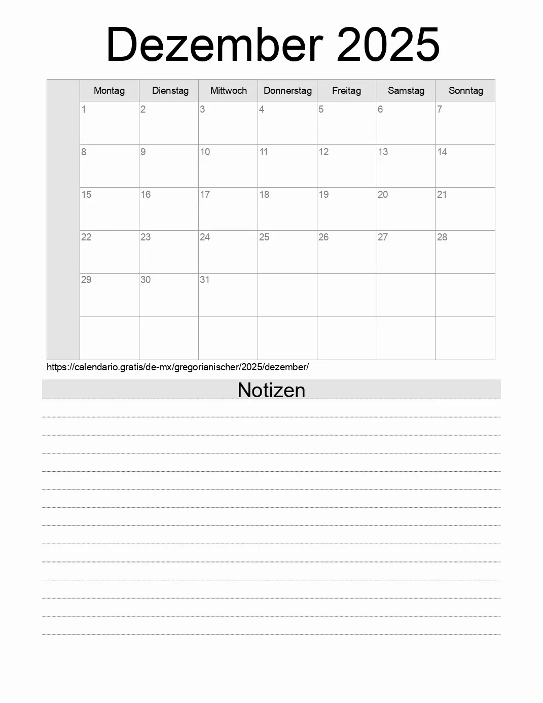 Kalender Dezember 2025 Von Mexiko Auf Deutsch Feiertage Und Mondphase