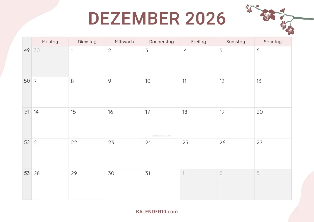 Kalender Dezember 2025 Zum Ausdrucken Weihnachtszauber Feste