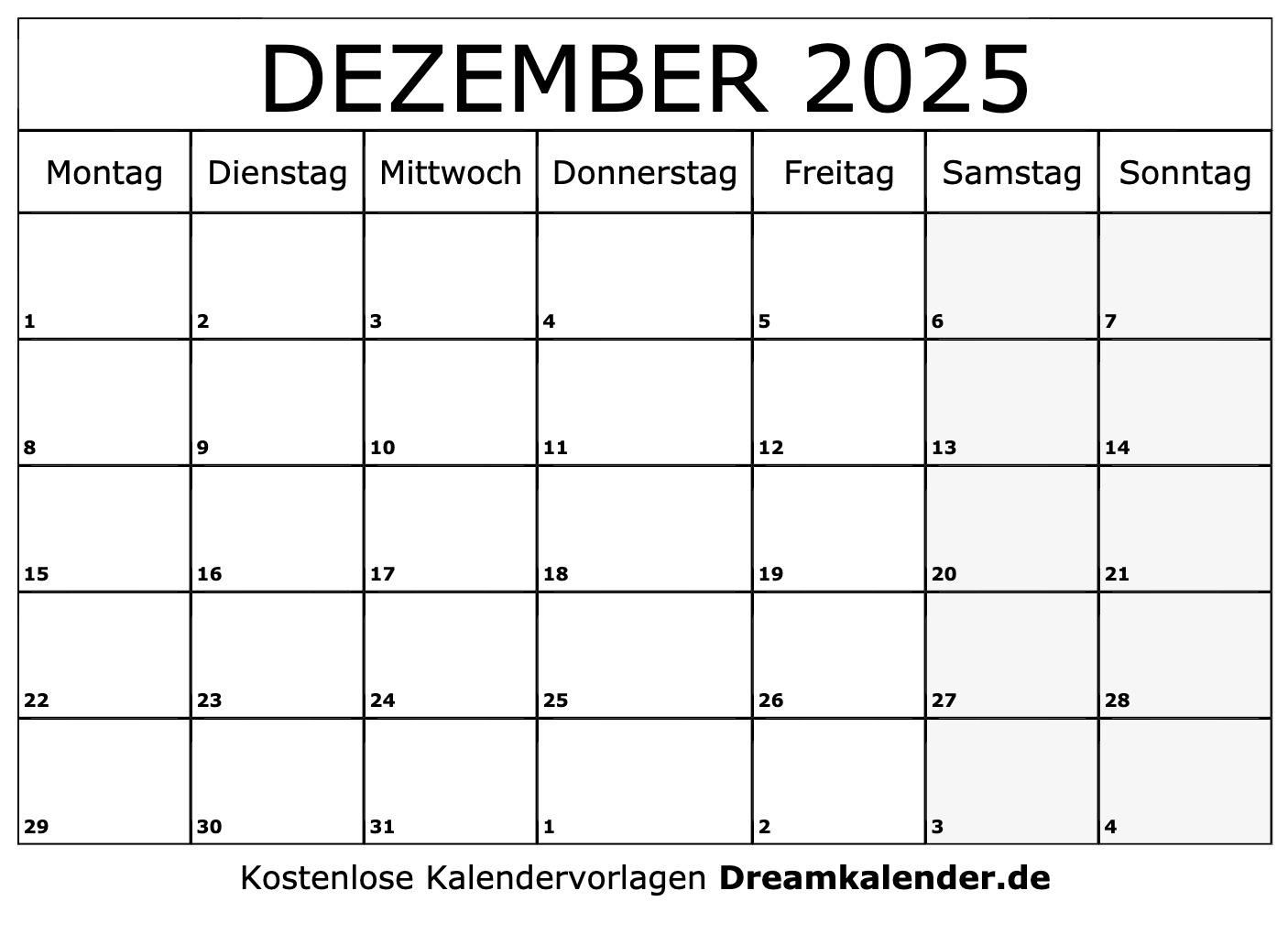 Kalender Dezember 2025