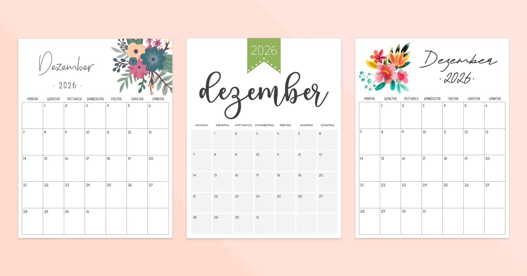 Kalender Dezember 2026 Zum Ausdrucken PDF Vorlage