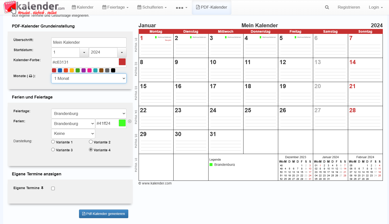 Kalender Druck