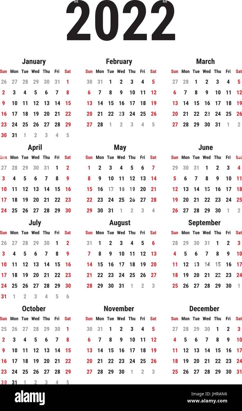 Kalender F r Das Jahr 2022 Stock Vektorgrafik Alamy