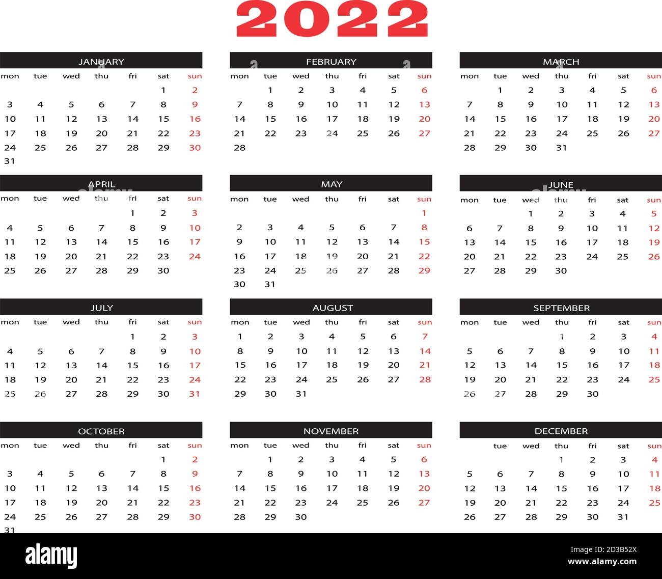 Kalender F r Das Jahr Stock Vektorgrafiken Kaufen Alamy