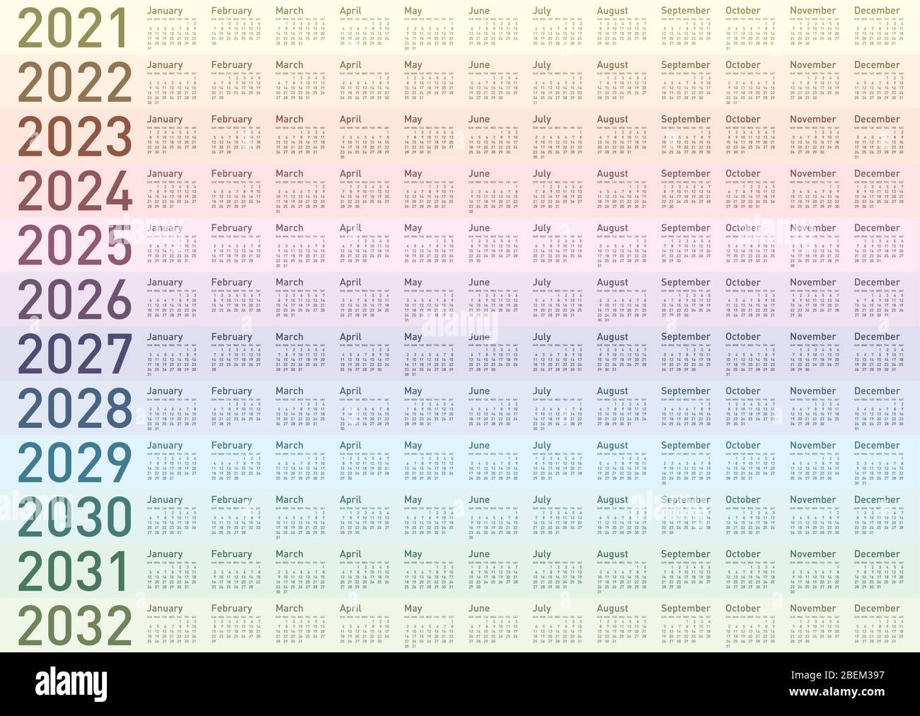Kalender 10 Jahre