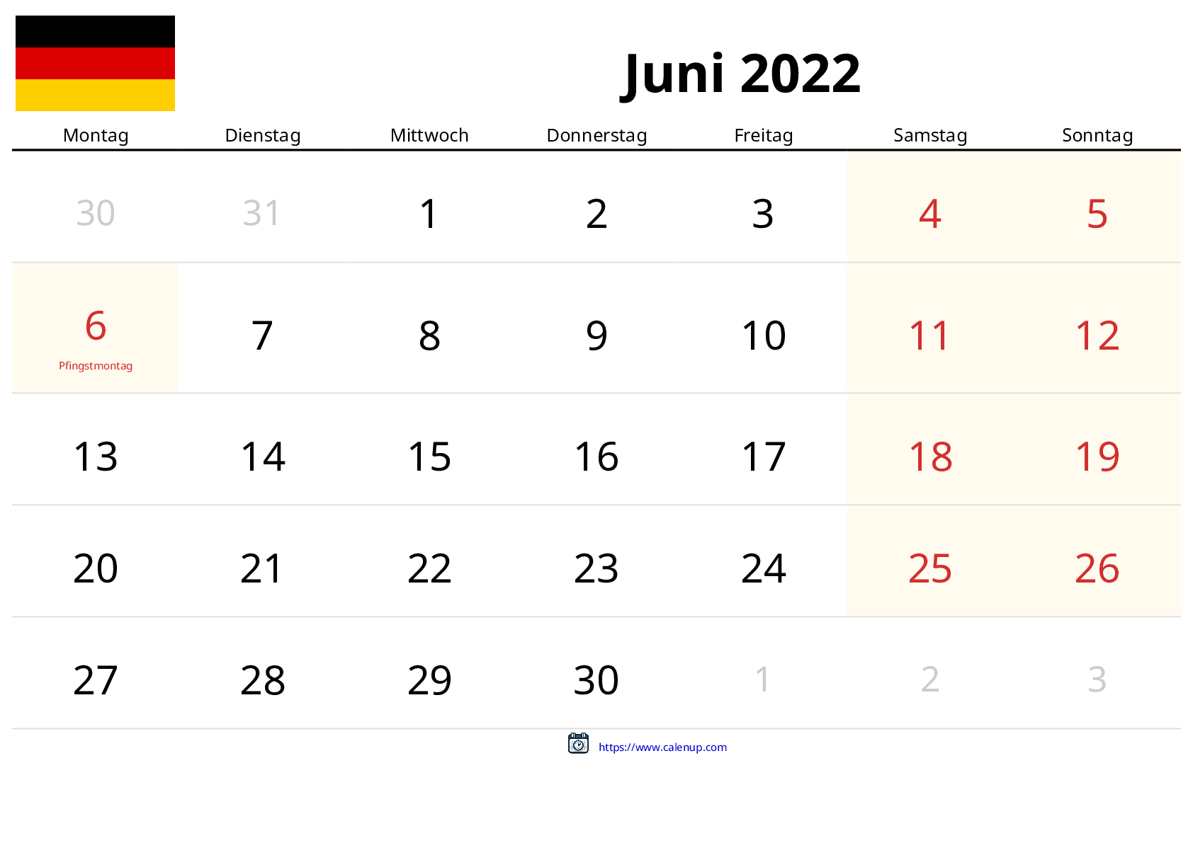 Juni Kalender MIT Feirtage