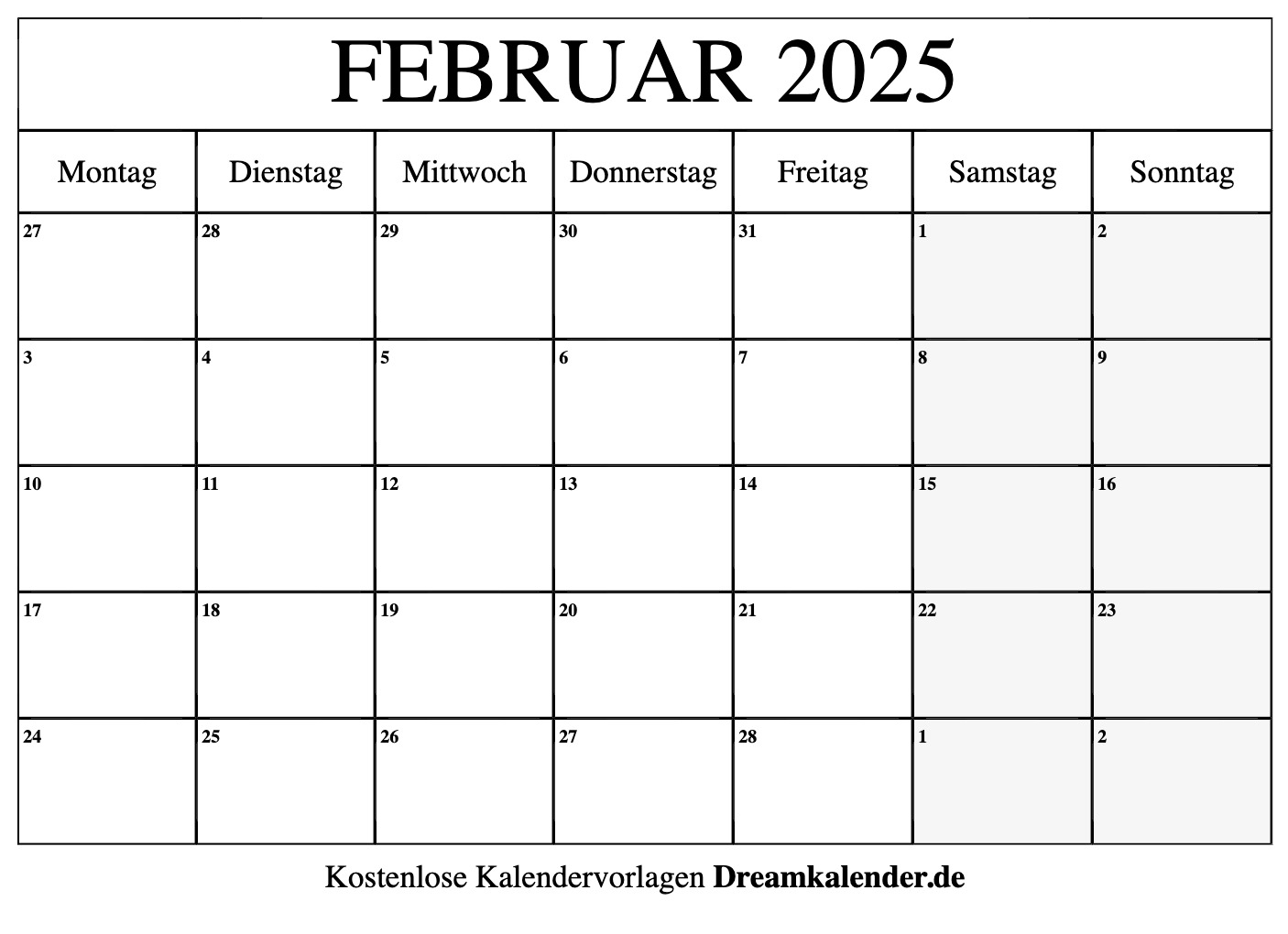 Kalender Februar 2025 Kalender Februar 2025