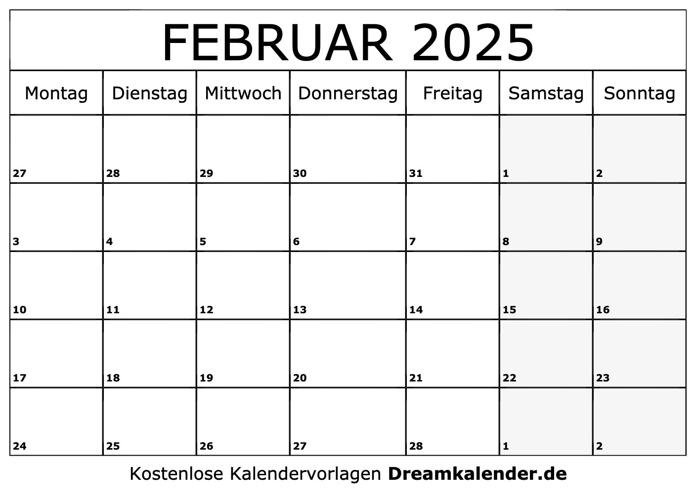 Kalender Februar 2025