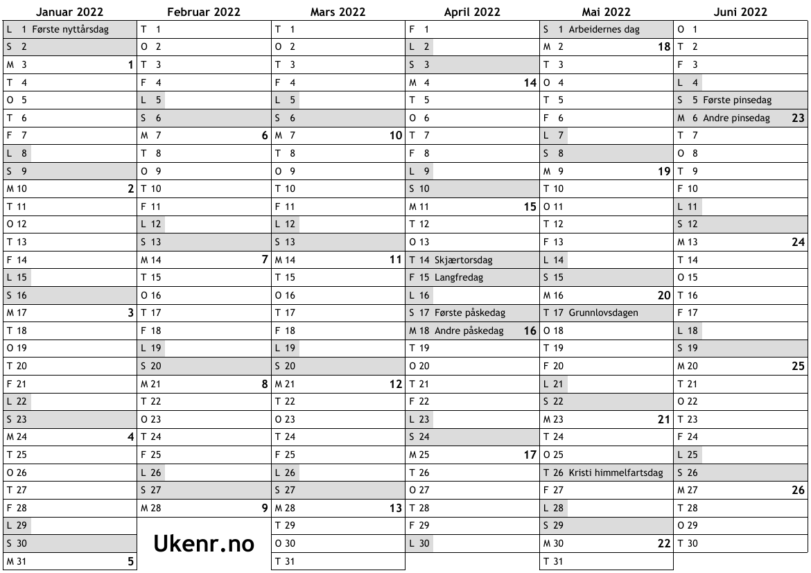 Uke Kalender 2022