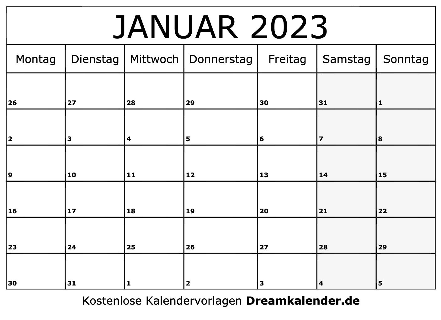 Monatskalender Zum Ausdrucken Januar