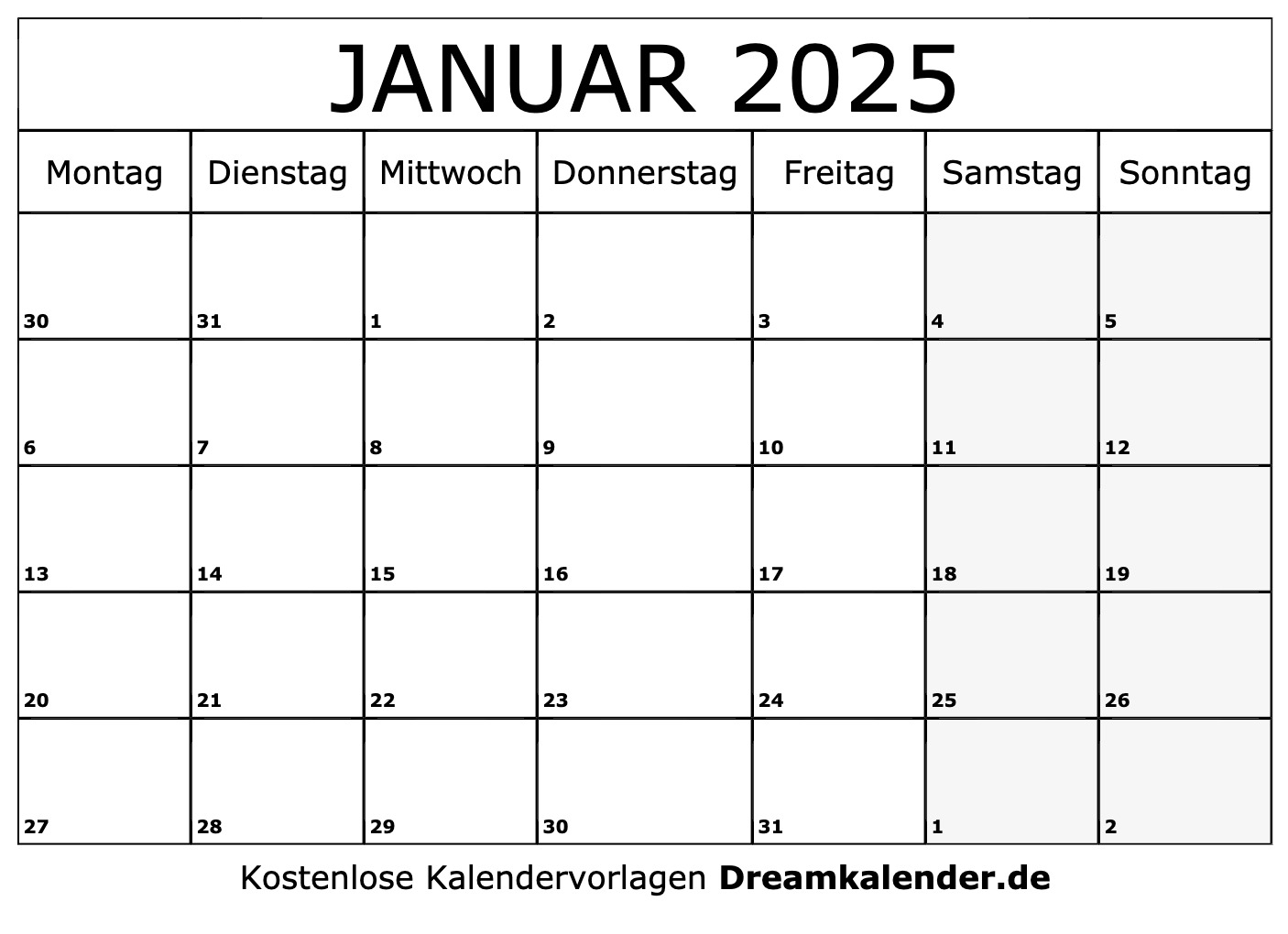 Kalender Januar 2025