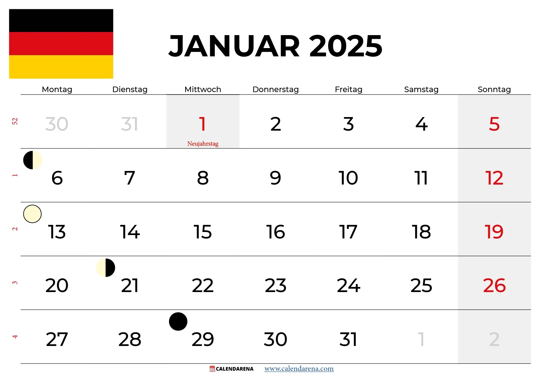 Kalender Januar Ausdrucken