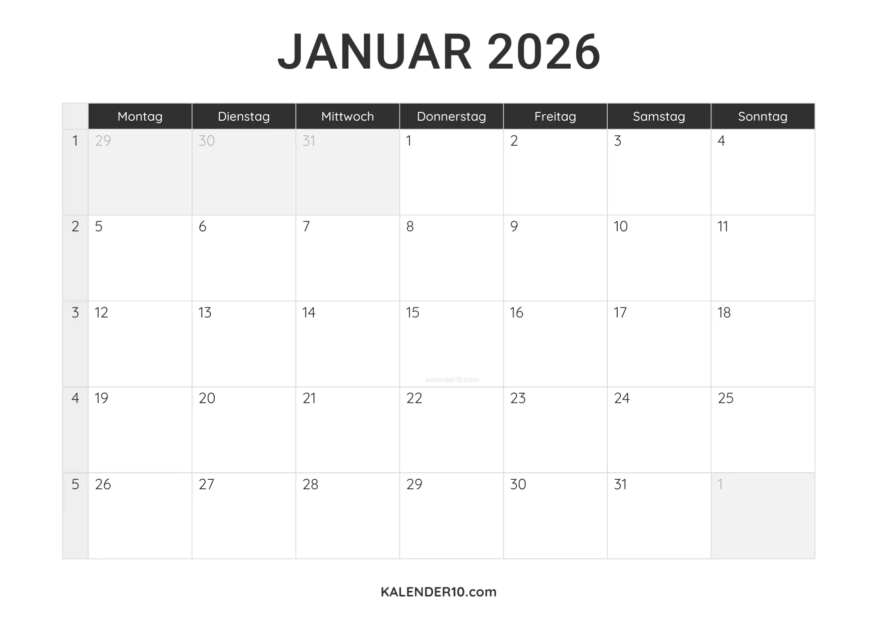 Monatskalender Januar 2025 Zum Ausdrucken Monatskalender Januar 2025 Zum Ausdrucken