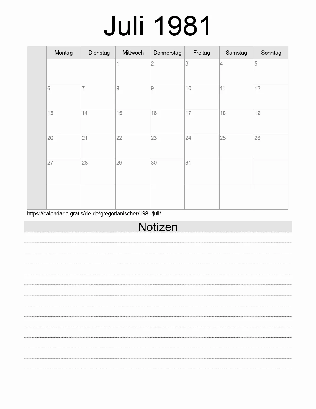 Juli Kalender Deutschland
