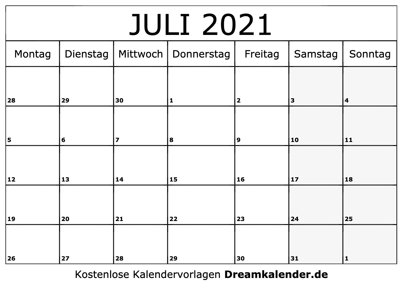Kalender Juli 2021