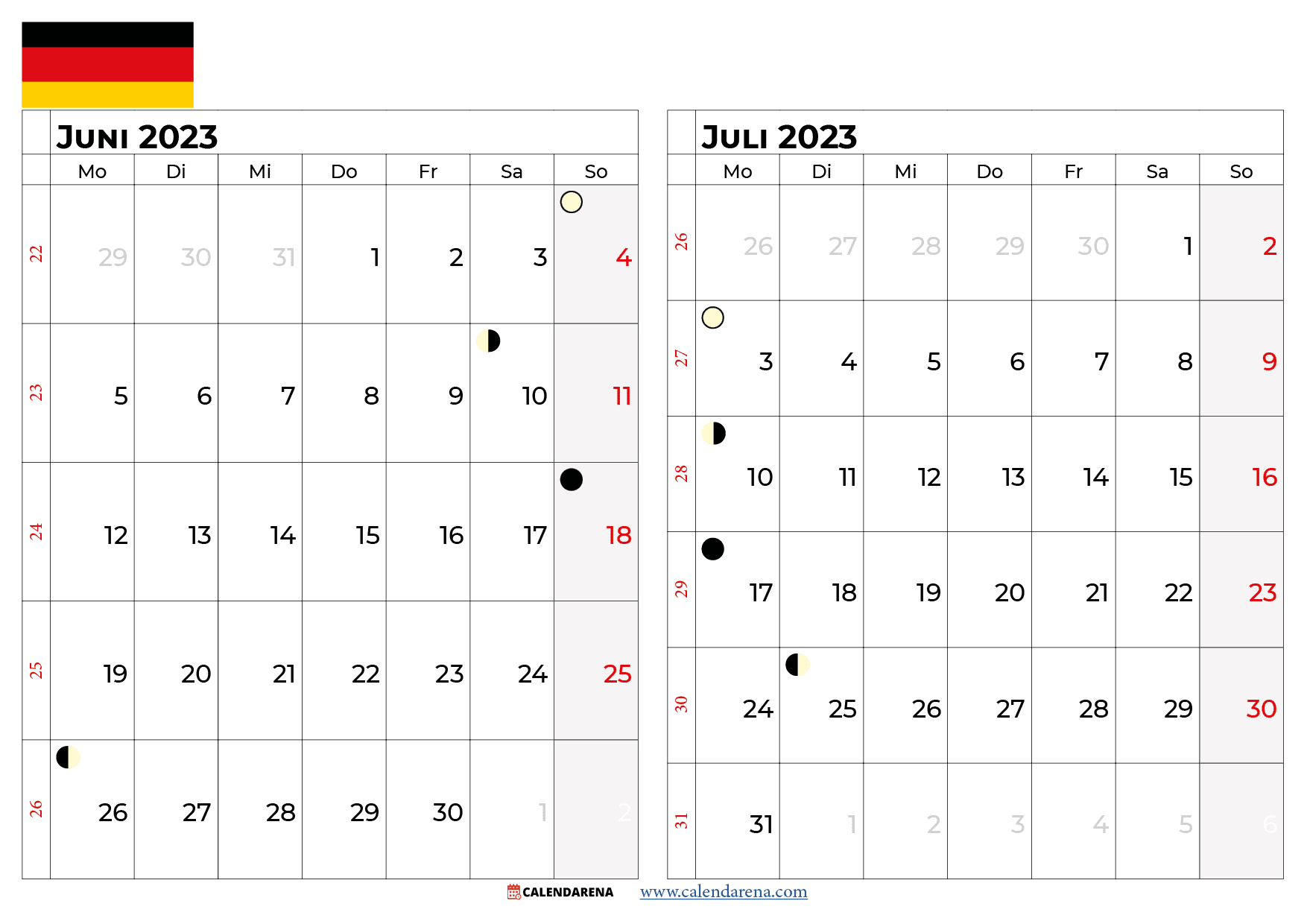 Kalender Juli 2023 Deutschland Zum Ausdrucken