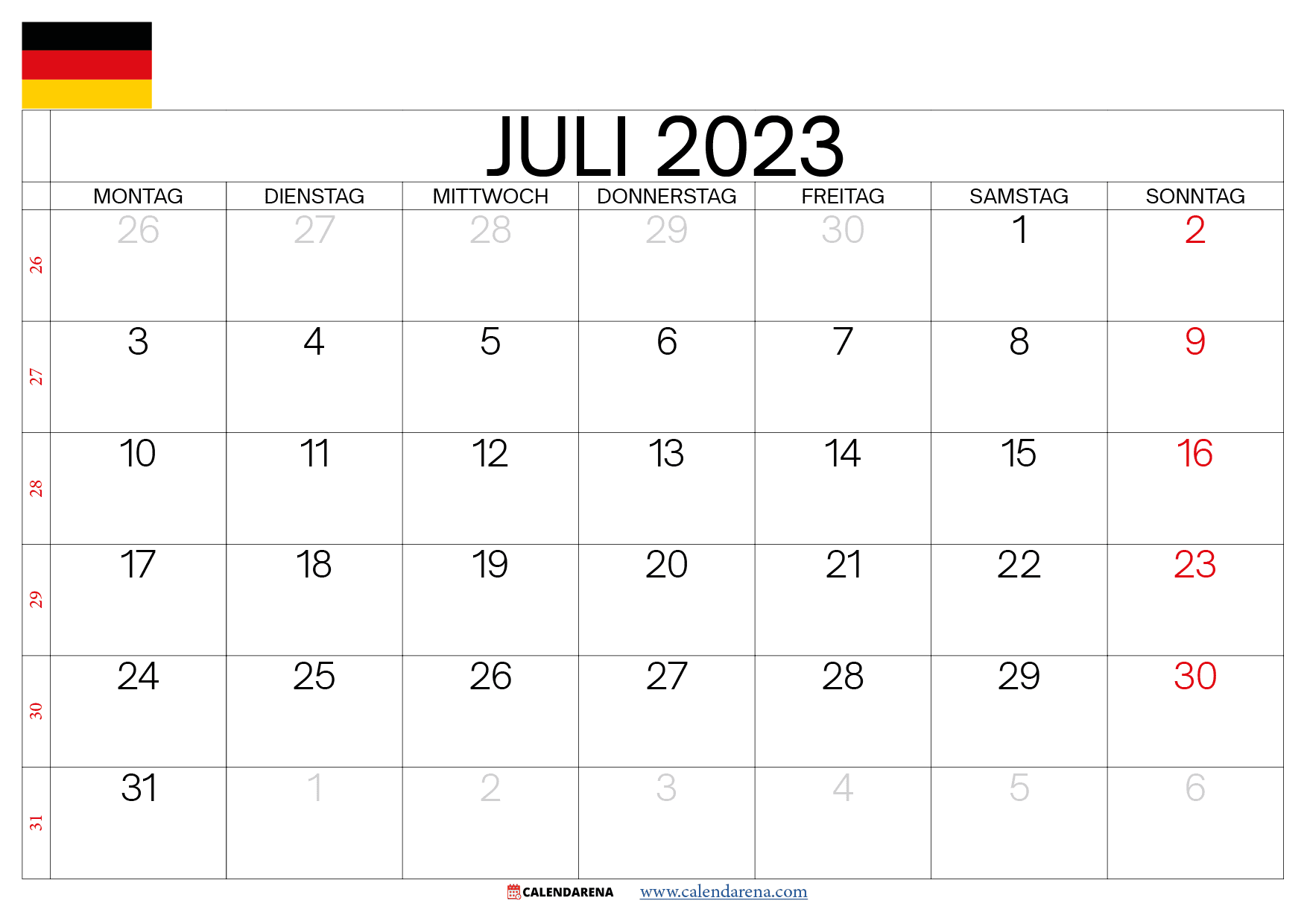 Kalender Juli 2023 Deutschland Zum Ausdrucken
