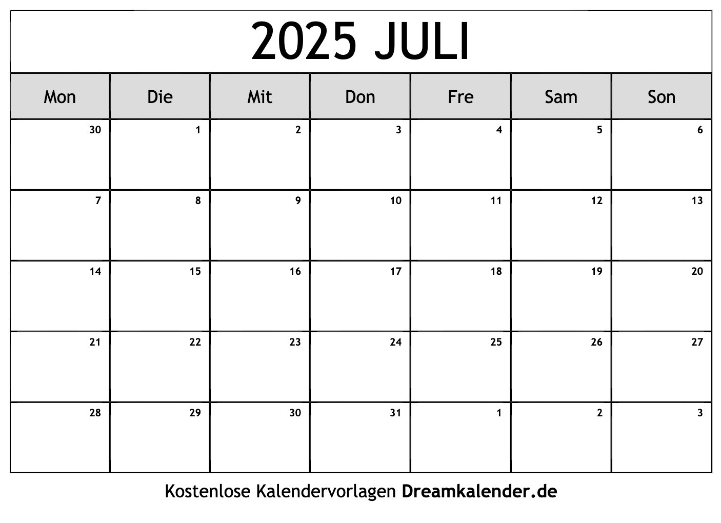 Kalender Juli 2025