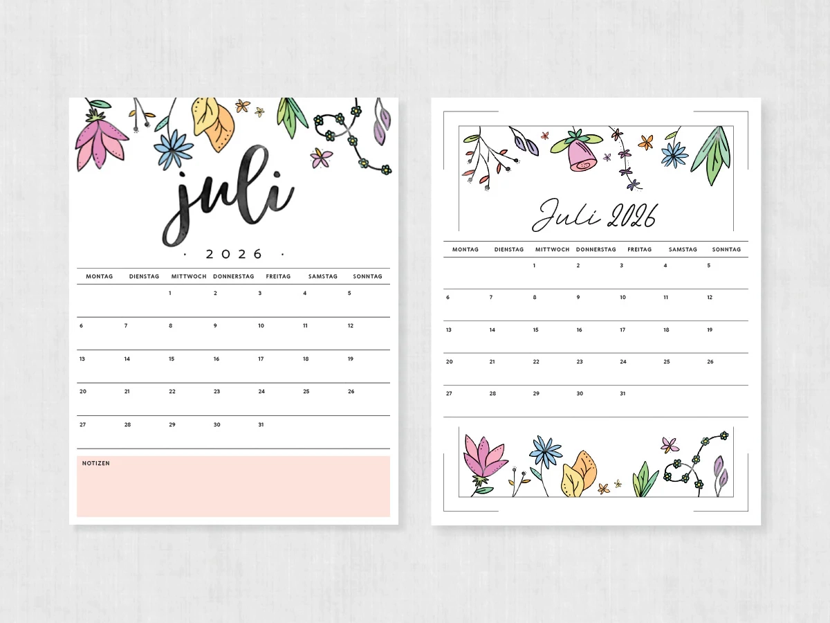 Kalender. Juli 2026