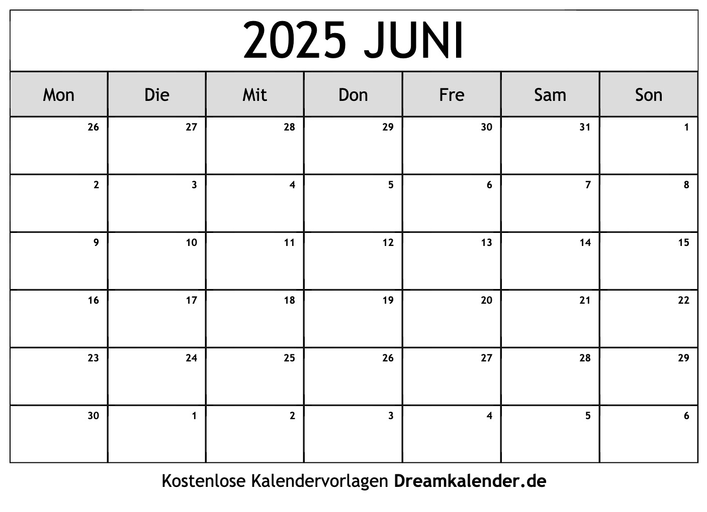 Kalender Juni 2025