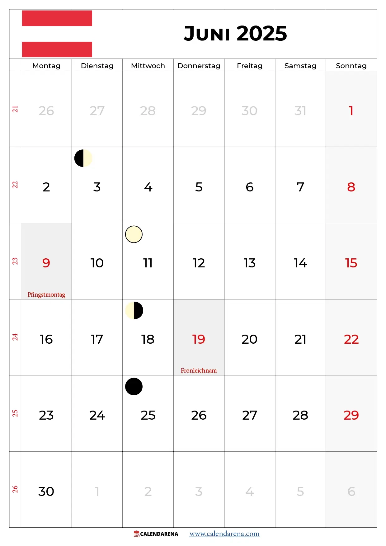 Kalender Juni 2025 sterreich