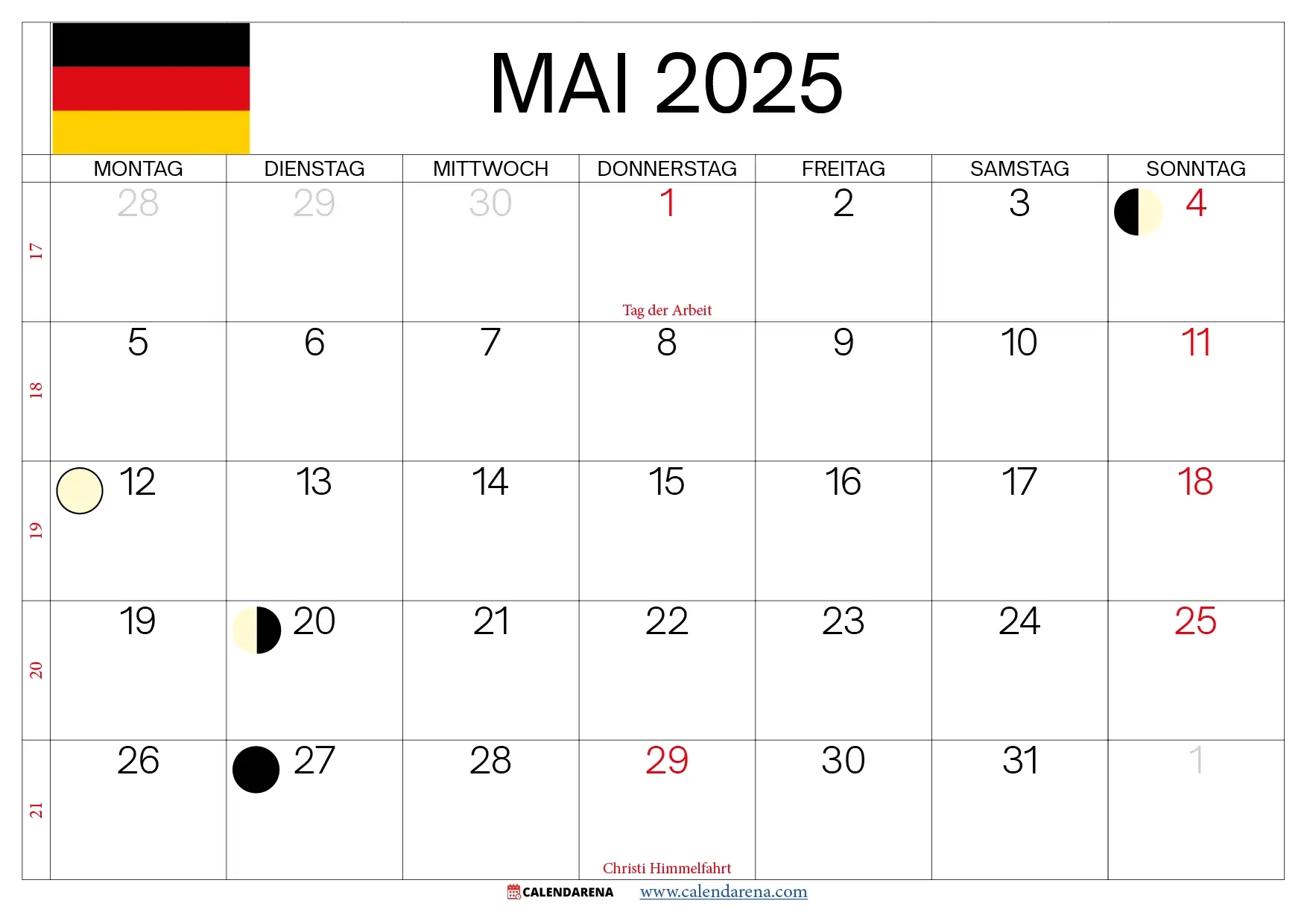 Kalender Mai 2025 Deutschland