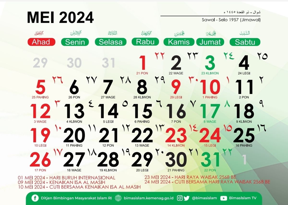Kalender Mei 2024 Ada 5 Libur Nasional Dan Cuti Bersama