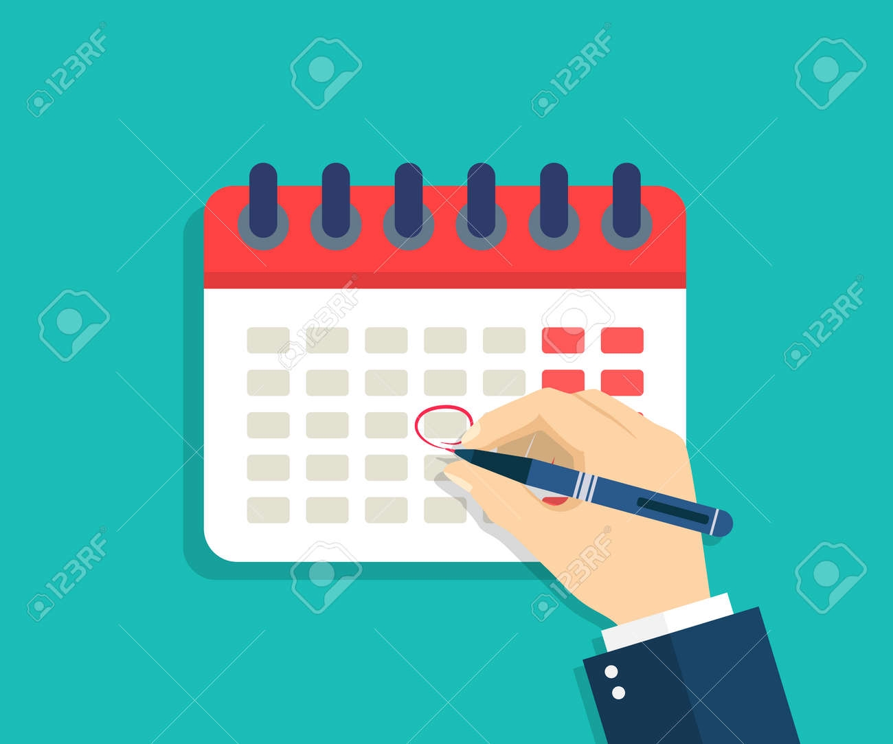 Kalender Mit Hand Hand Mit Stift Der Den Kreis Im Datum Des Zeitplans Markiert Fristsymbol F r Termin Veranstaltung Gesch ft F lligkeit F r Zahltag Feiertag Besprechung Kalender Mit Woche Monat Jahr Vektor Lizenzfrei Nutzbare