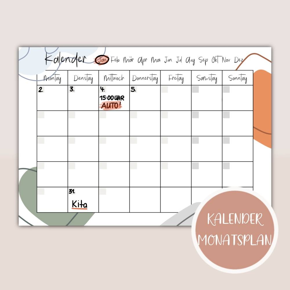 Kalender Monatsansicht Monatsplaner Zum Ausdrucken