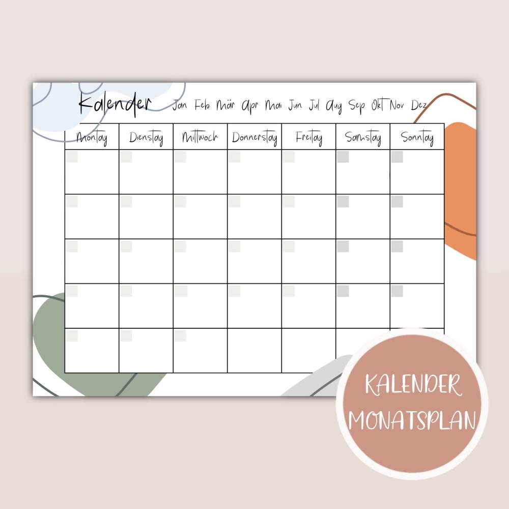 Kalender Monatsansicht Monatsplaner Zum Ausdrucken