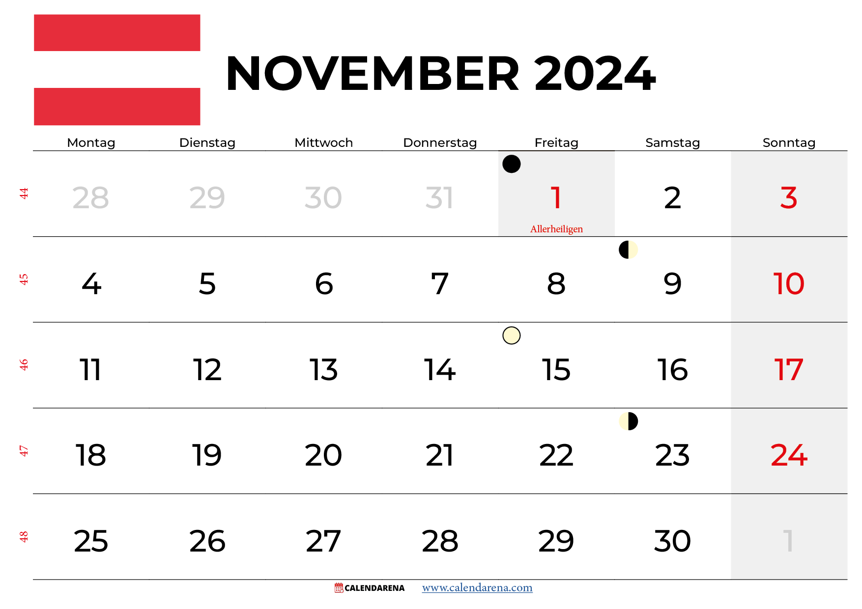 Kalender November 2024 sterreich