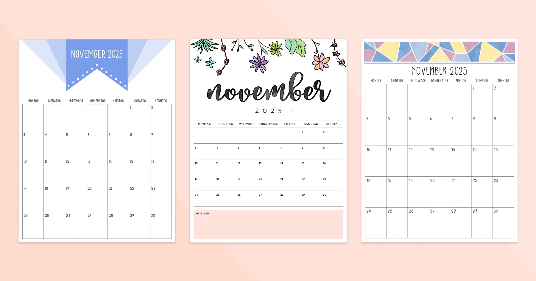 Kalender November 2025 Zum Ausdrucken PDF Vorlage