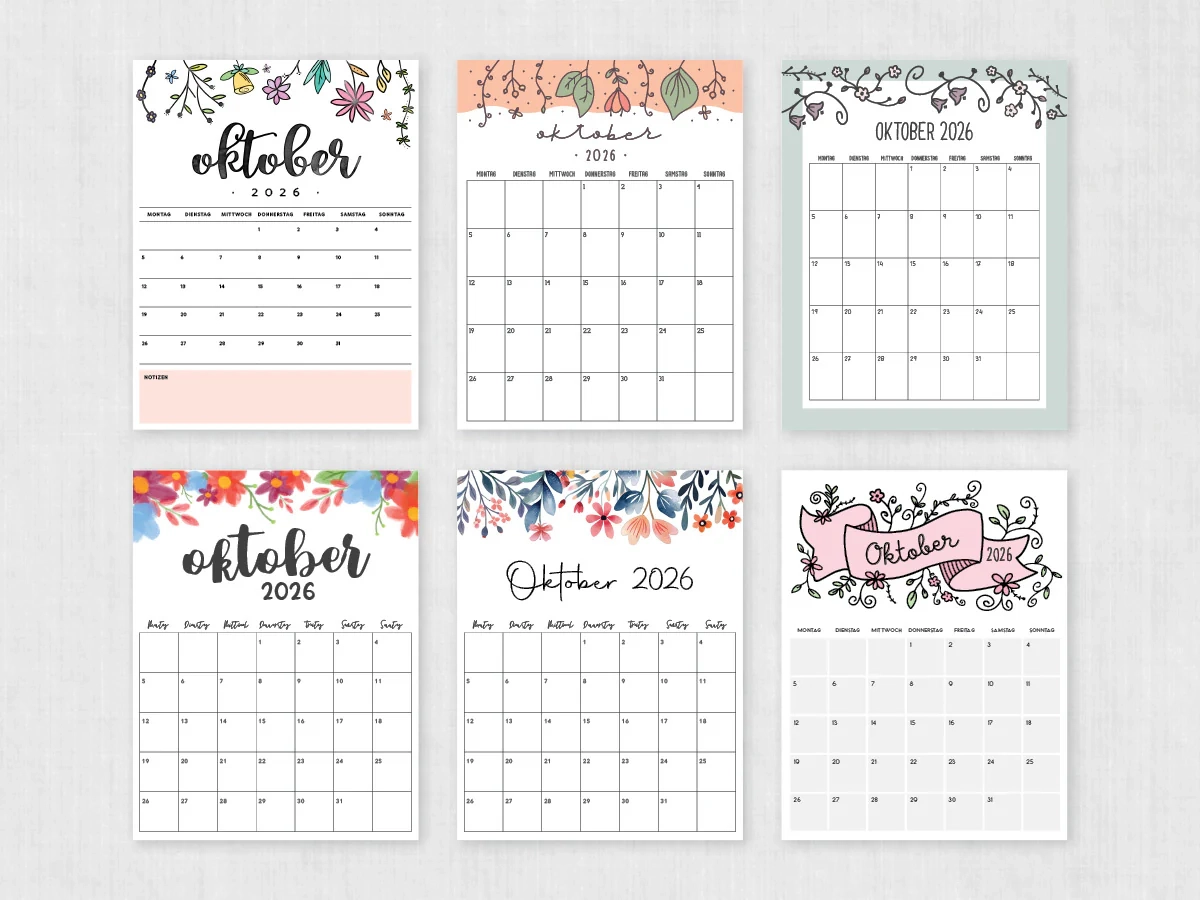Kalender Oktober 2026 Zum Ausdrucken PDF Vorlage Kalender Oktober 2026 Zum Ausdrucken PDF Vorlage