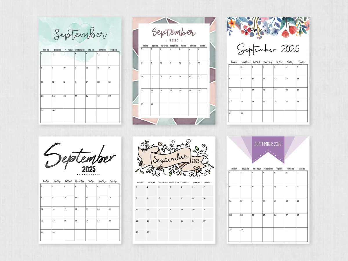 Kalender September 2025 Zum Ausdrucken PDF Vorlage