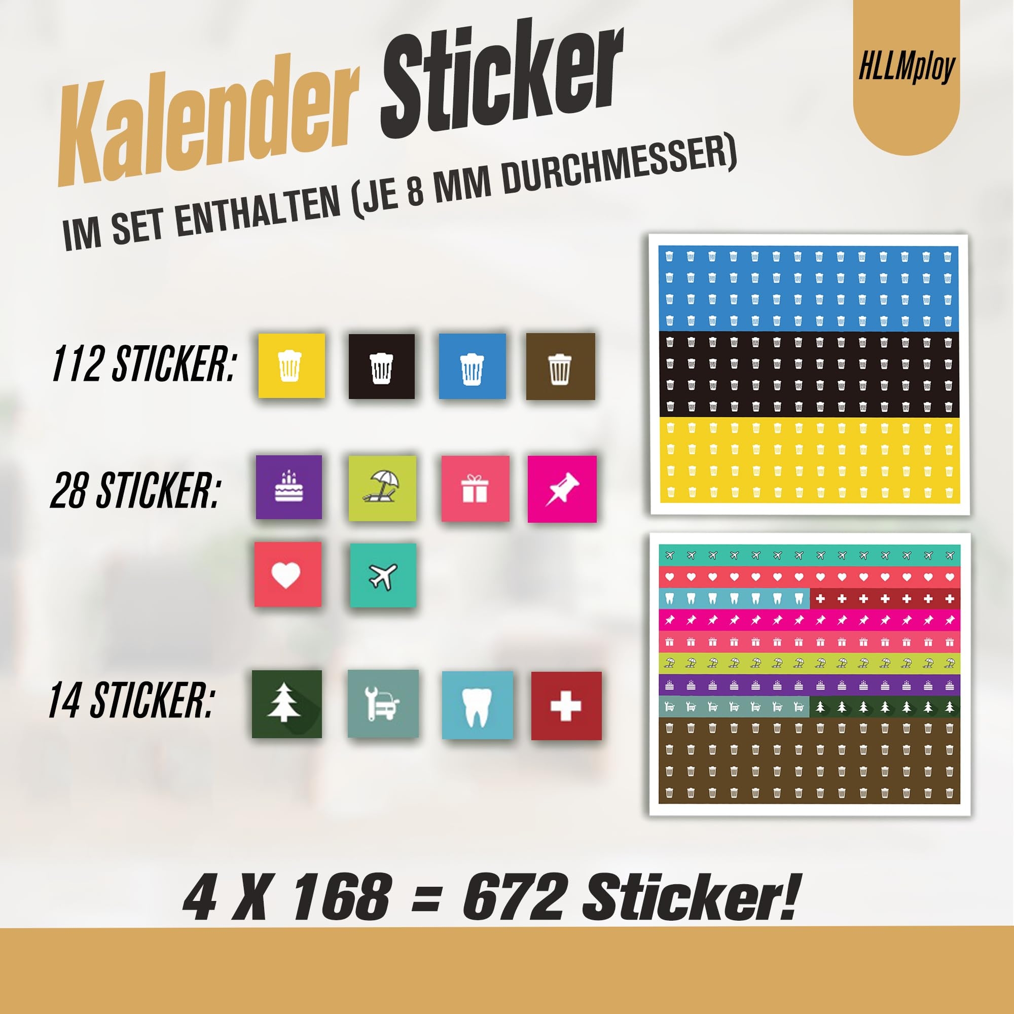 Kalender Sticker Aufkleber M lltonne Set 672 Aufkleber 4 X 168 Sticker F r Familienplaner Familienkalender Und Kalender Aufkleber F r M lltonnen Arzttermine Urlaub Und Weiteres Amazon de B robedarf Schreibwaren