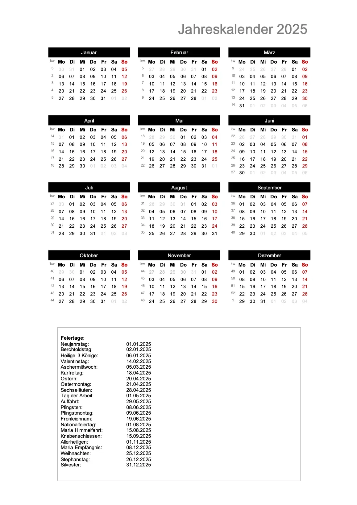Kalender Zum Ausdrucken 2025 2026 Gratis PDF