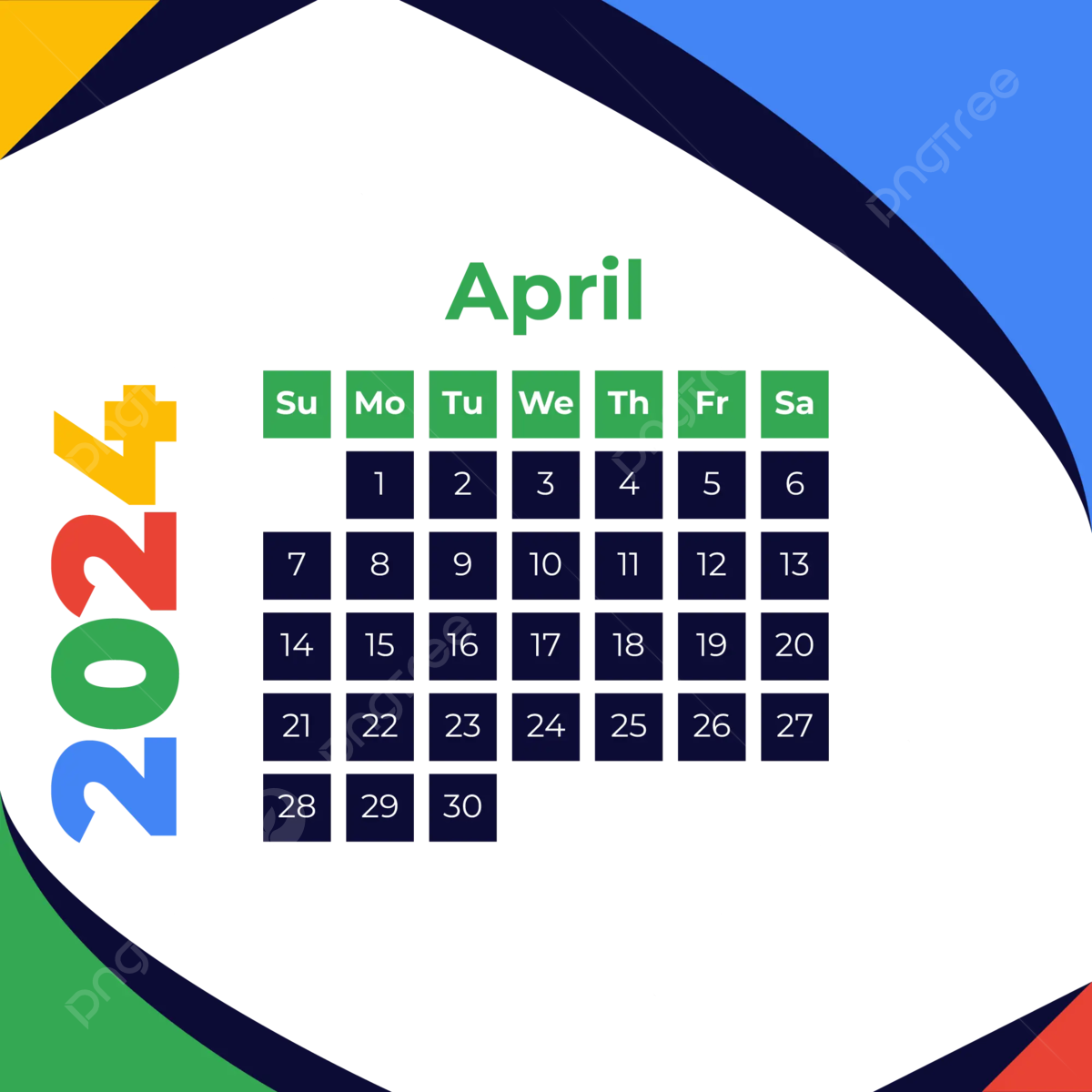 Kalenderdesign April 2024 Vektor April 2024 Monatskalender 2024 Kalender 24 PNG Und Vektor Zum Kostenlosen Download