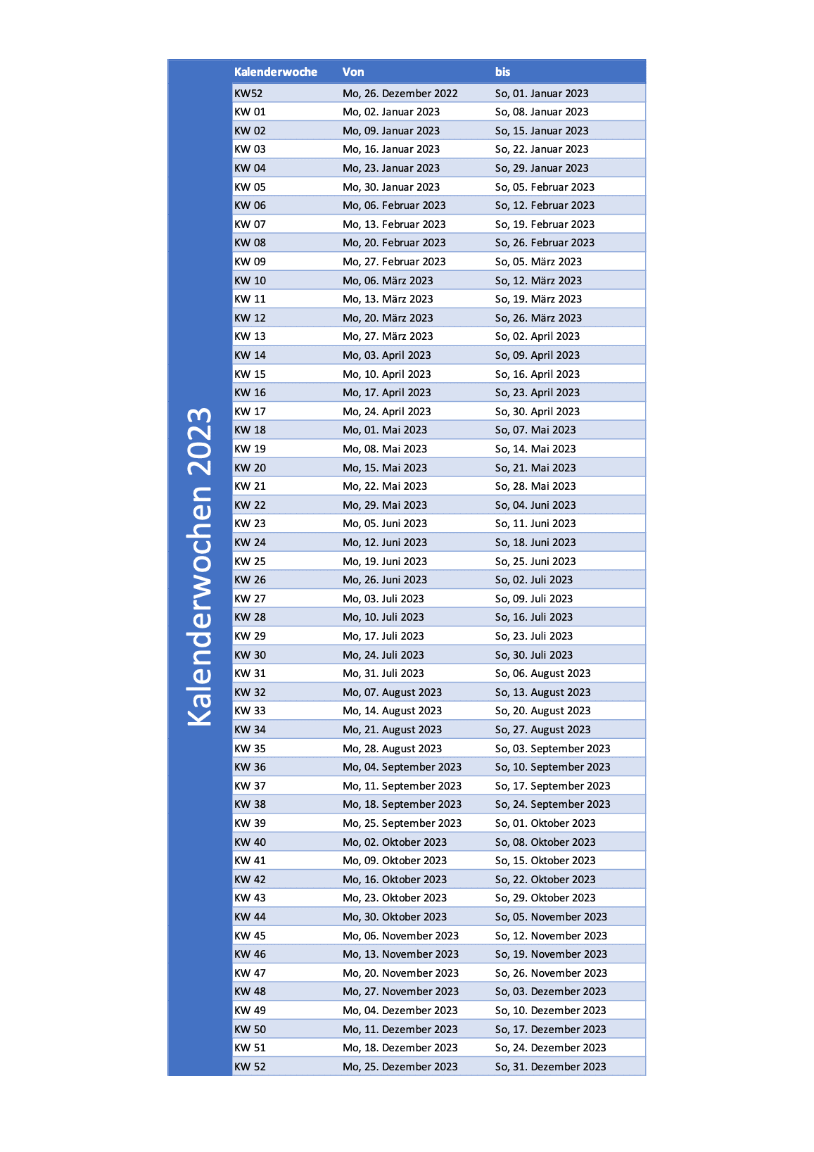 kW Kalender 2023
