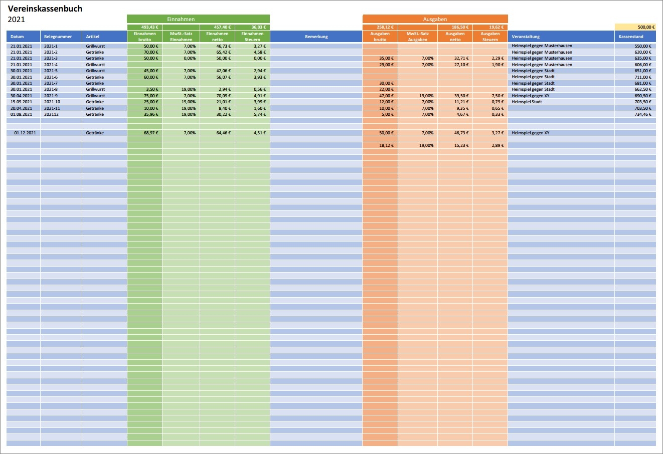 Kassenbuch F r Vereine Excel Zum Download Alle meine Vorlagen de