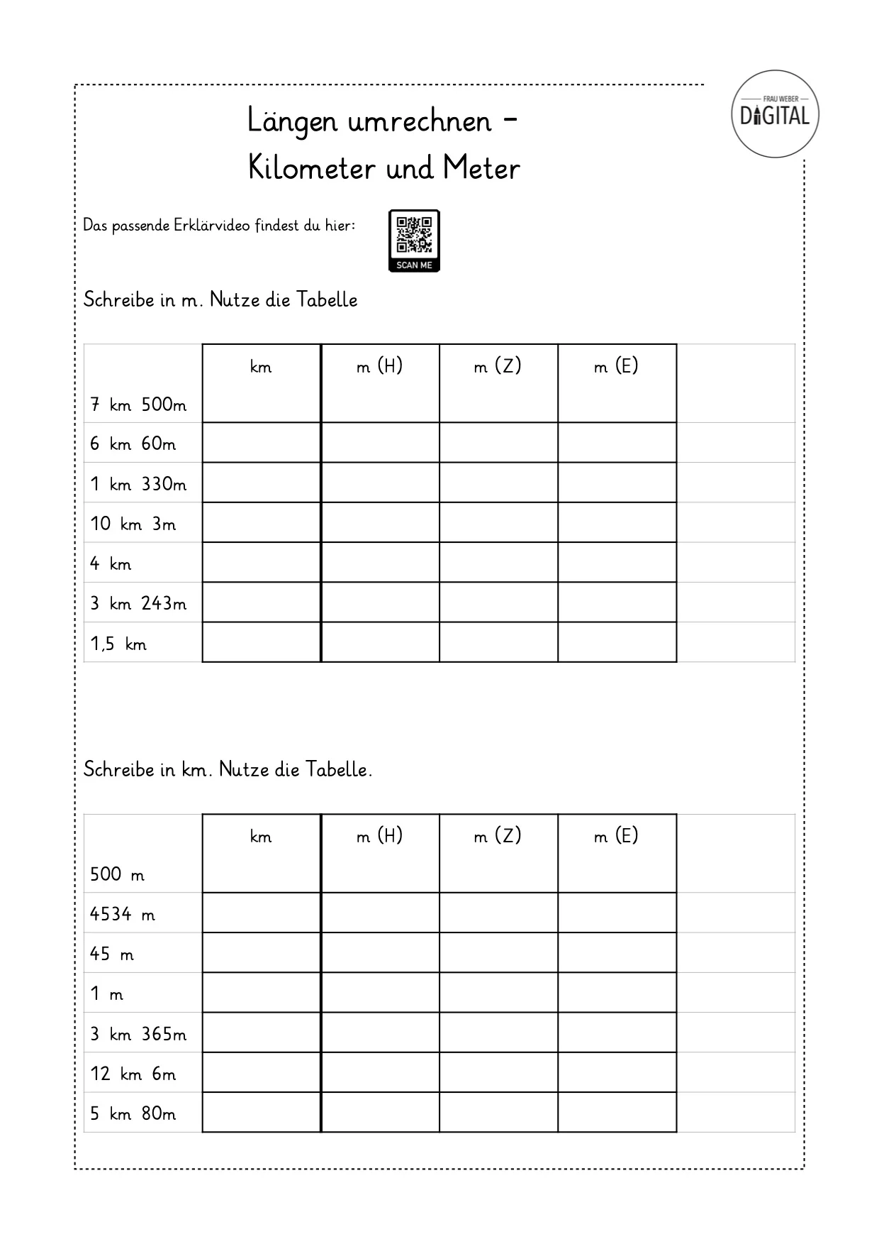 Kilometer Und Meter Arbeitsblatt Mit L sung Mathe Klasse 3 Frau Weber Digital