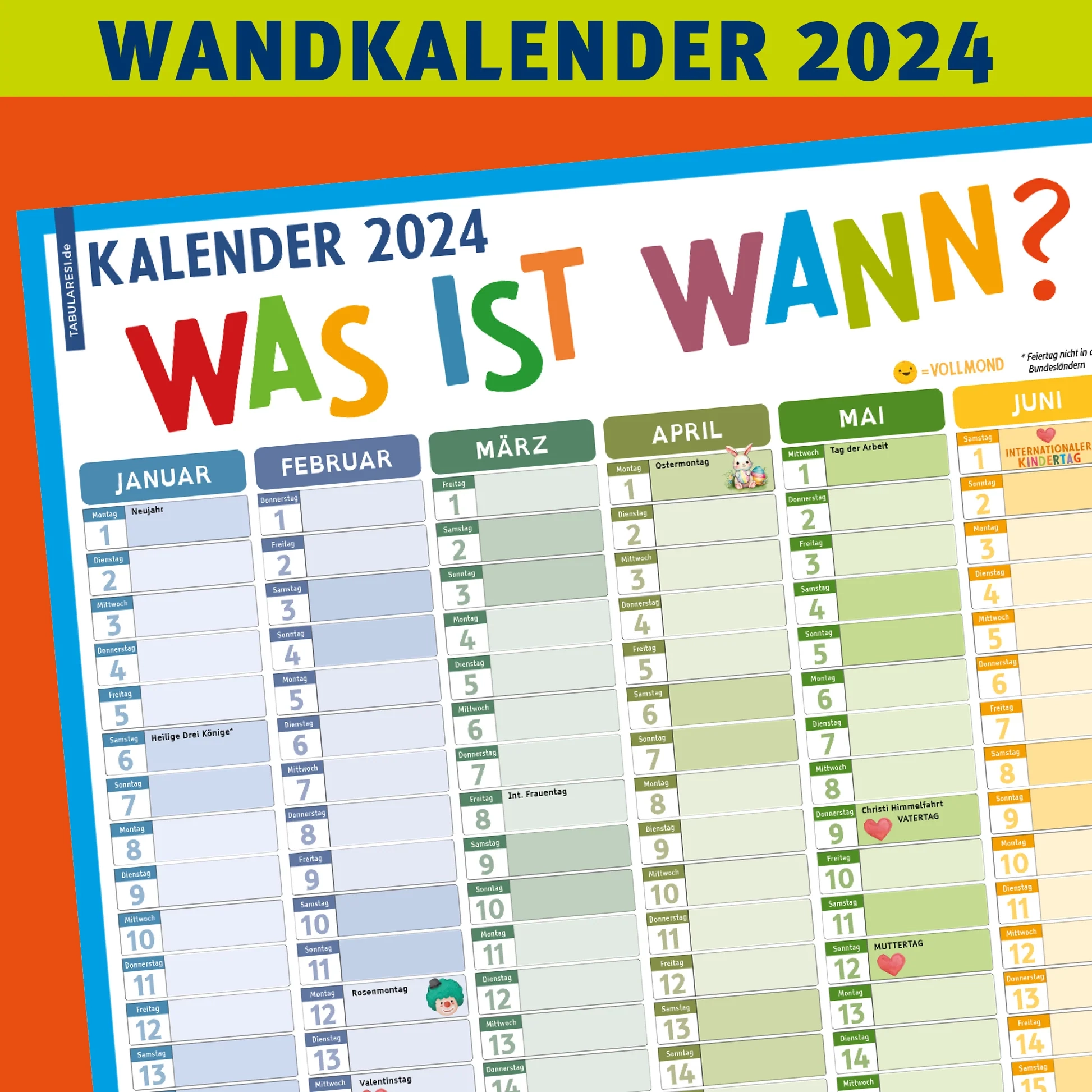 Kinder Kalender 2024 Tabularesi