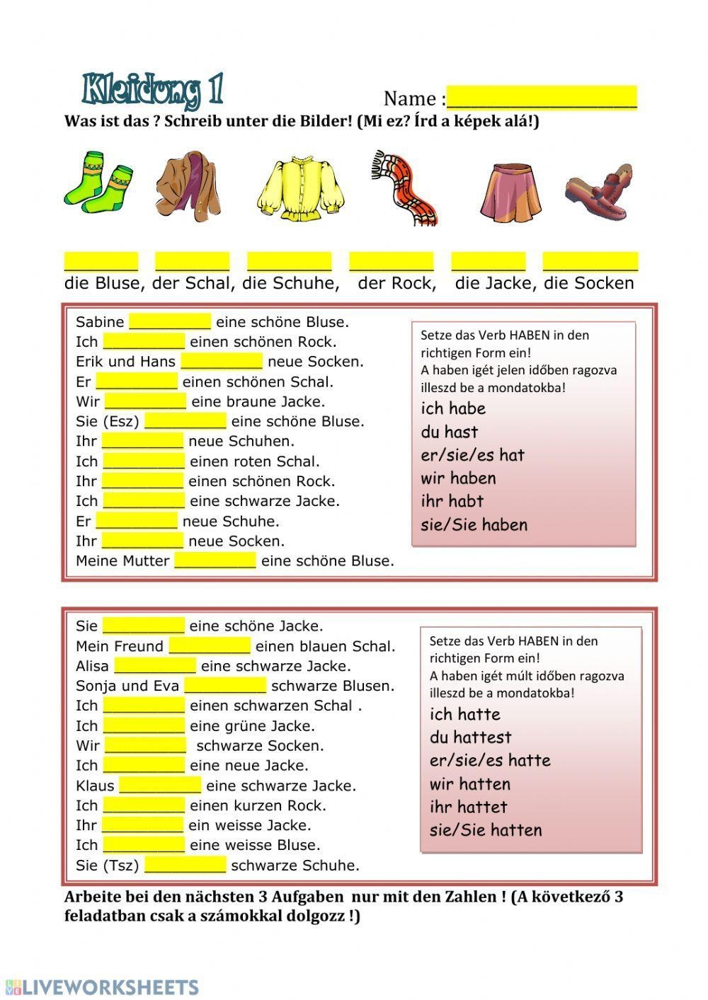 Kleidung Arbeit Free Interactive Worksheets 126437