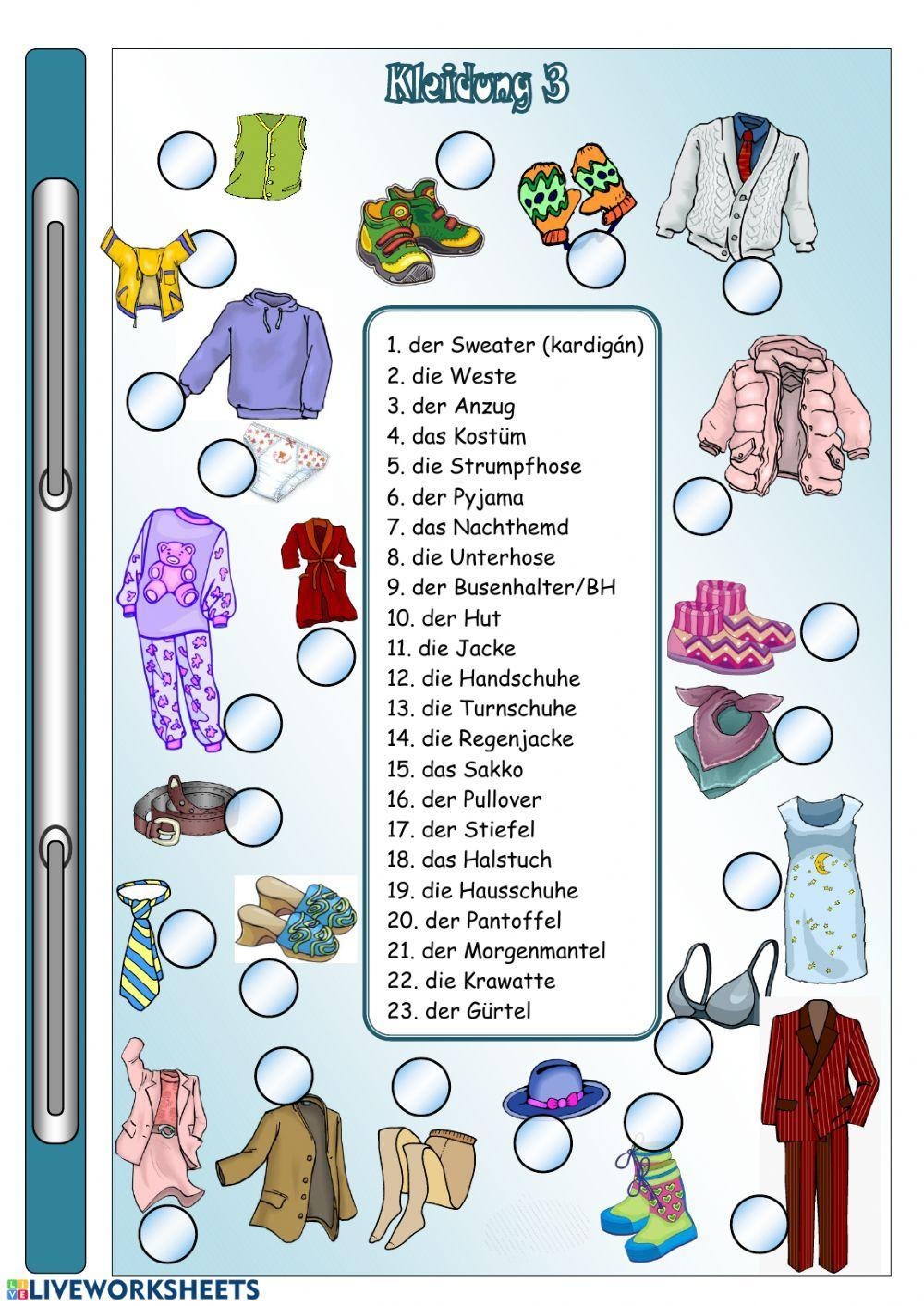 Kleidung Arbeit Free Interactive Worksheets 126437