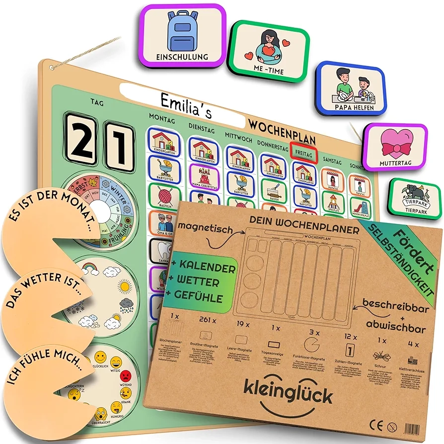 Kleingl ck Wochenplaner Kinder Montessori Magnettafel Mit Gef hle Kalender Wetter Inkl 296 Magnete F r Routinen Kordel Beschreib Abwischbar F rdert Kognitive Entwicklung Amazon de B robedarf Schreibwaren