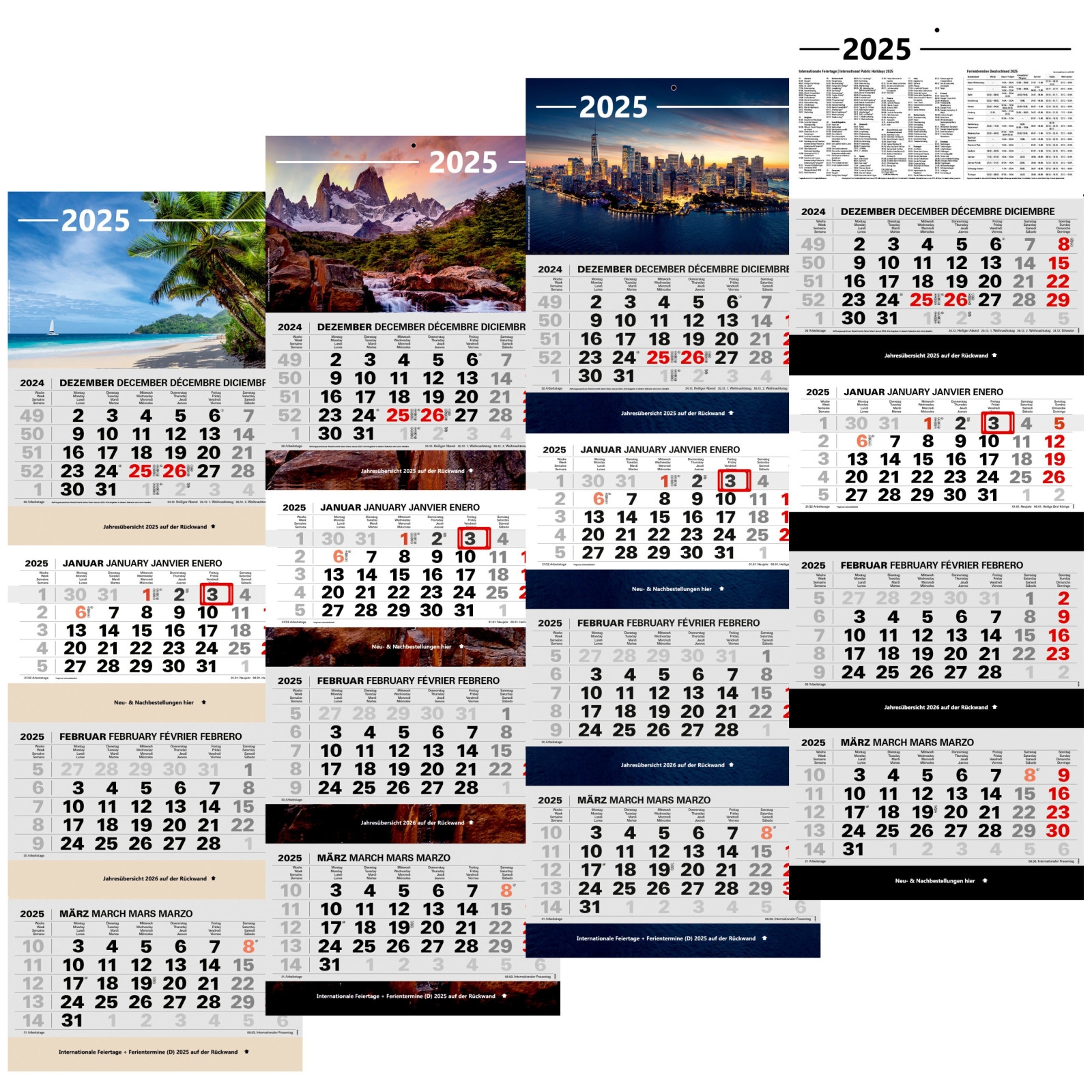 Kombi 4 Monatskalender 2025 B rokalender Gro er Wandkalender Vier Monate EBay de