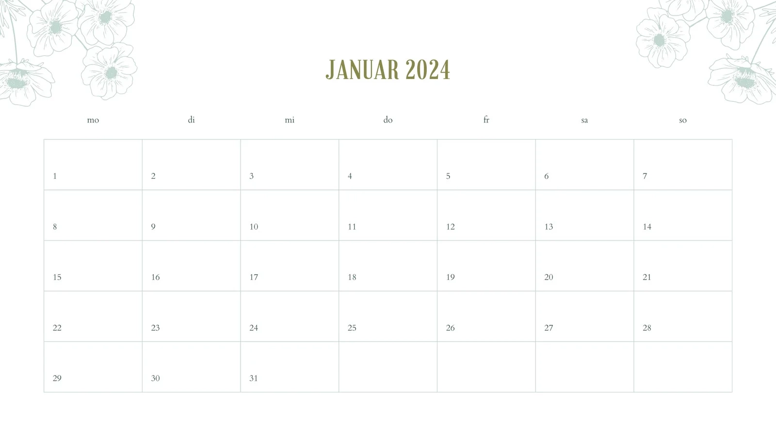 Kostenlos Anpassbare Januar 2024 Kalender Vorlagen Canva