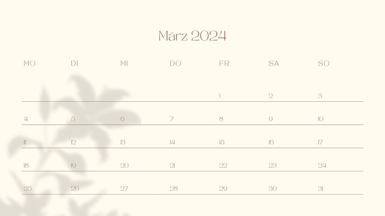 Monat März Kalender Zum Editieren